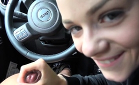 Beautiful Blonde Teen Gives A Wonderful Handjob In The Car