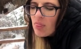 Nerdy Brunette Teen Rammed Deep Doggystyle In The Outdoors