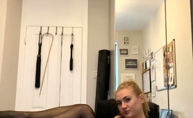 Provoking Blonde Milf Posing In Black Lingerie On Webcam