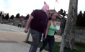 Latina Mistress Walking Her Slave On A Leash In Public