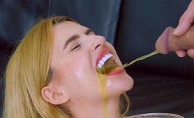 Nasty MILF swallows hot piss and cum after raw anal pounding