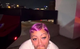 Ebony housewife kneels down and worships big black cock