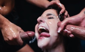 Lesbian friends enjoy strapon threesome with bukkake ending