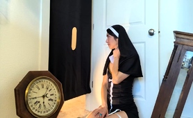 Naughty Asian nun gives in to the temptation of the flesh