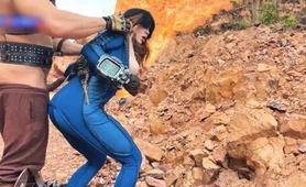 Sexy Cowgirl in Blue Latex Fucked Hard in Desert