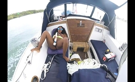 Curvy Ebony Babe Pleases Herself With A Vibrator On A Boat